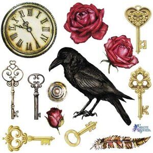 3 for $10 - Raven and Gold Key Stickers - 1 Sticker Sheet for Scrapbooks
